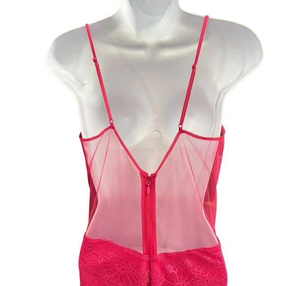 bebe Andie Sheer Striped Lace Gown Dress‎ Hot Pink Size 10 Sleeveless Evening - Picture 5 of 10